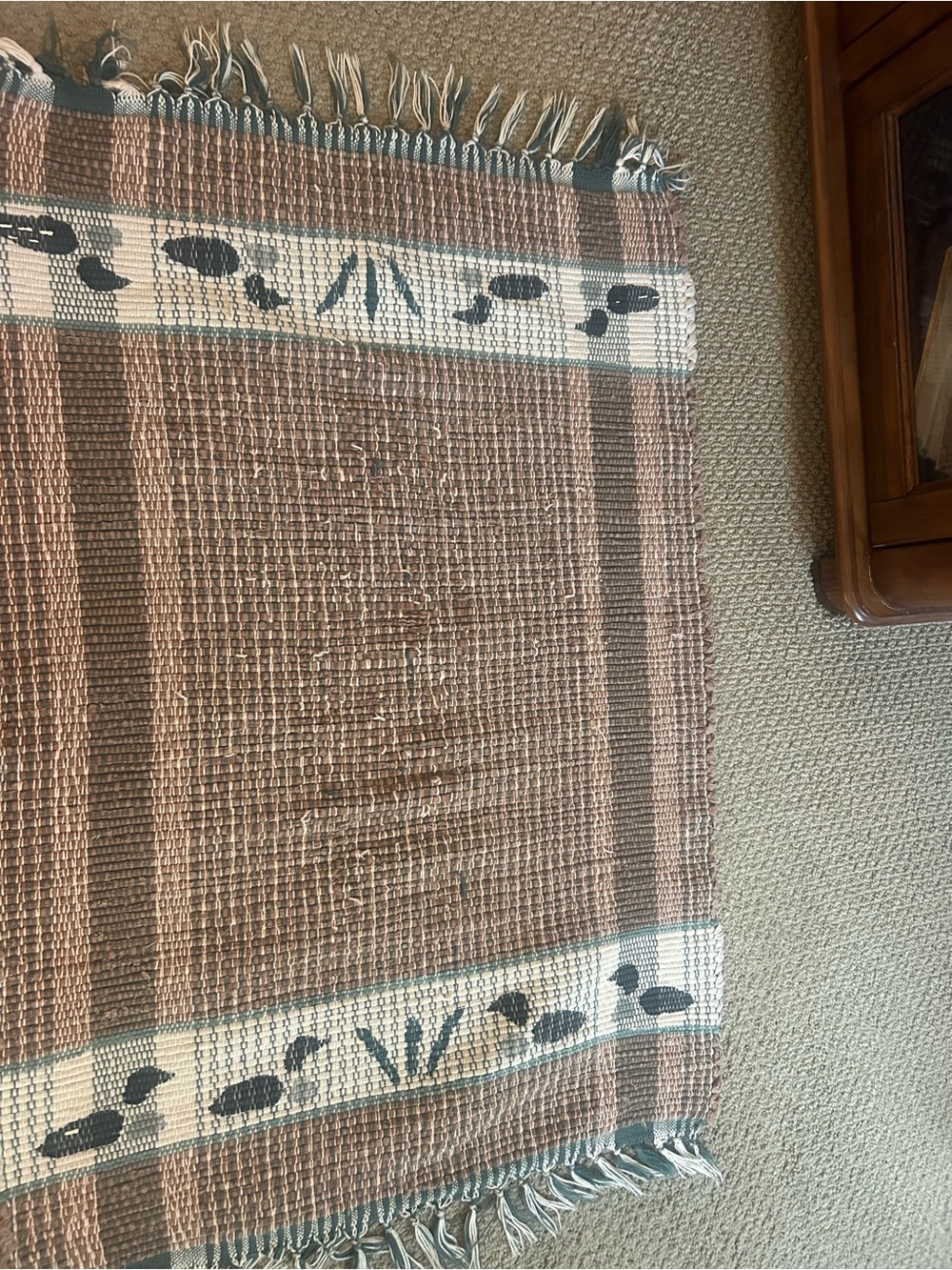 Woven Cotton Decorative Rug - Brown and Cream
